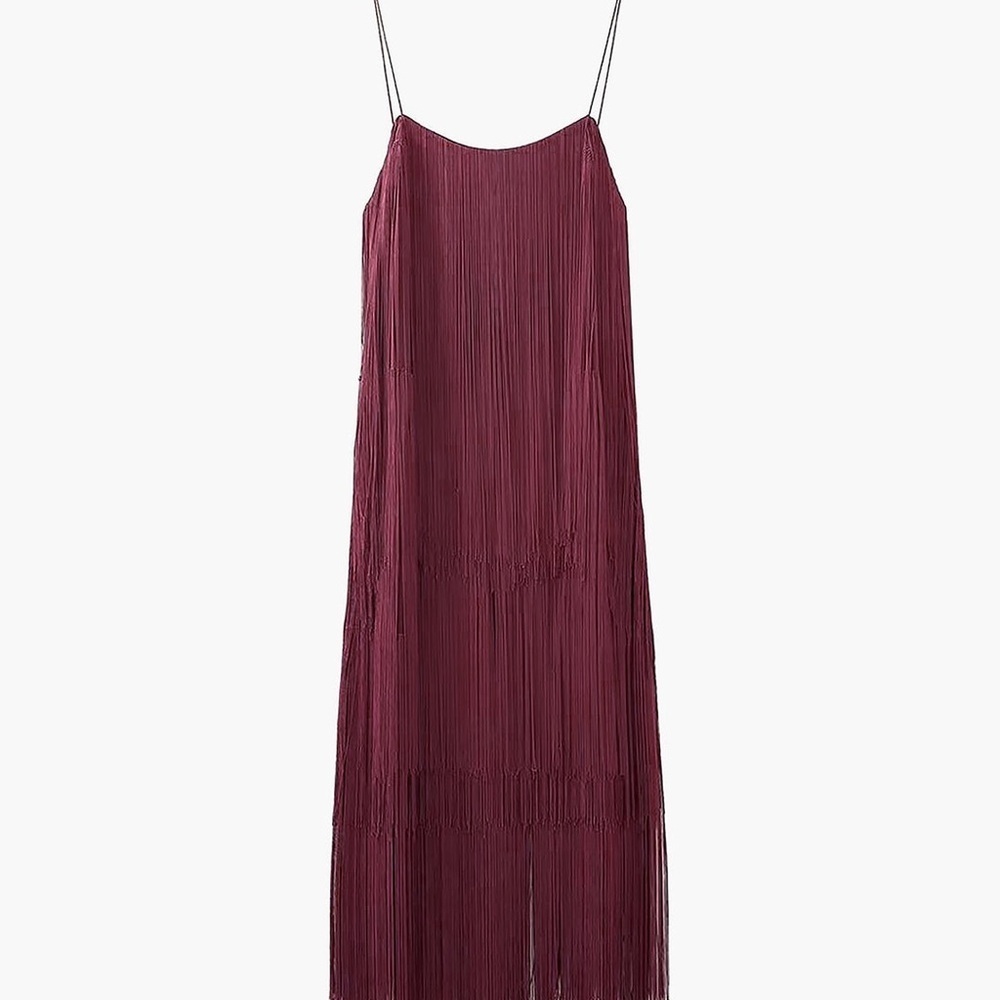 COMMENSE Florence Fringed Open Back Short Dress XL NWT Sold Out Online Burgundy - Picture 6 of 11